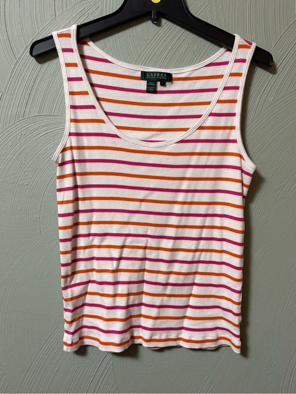 Ralph Lauren White Tank Top with Pink & Orange Stripes